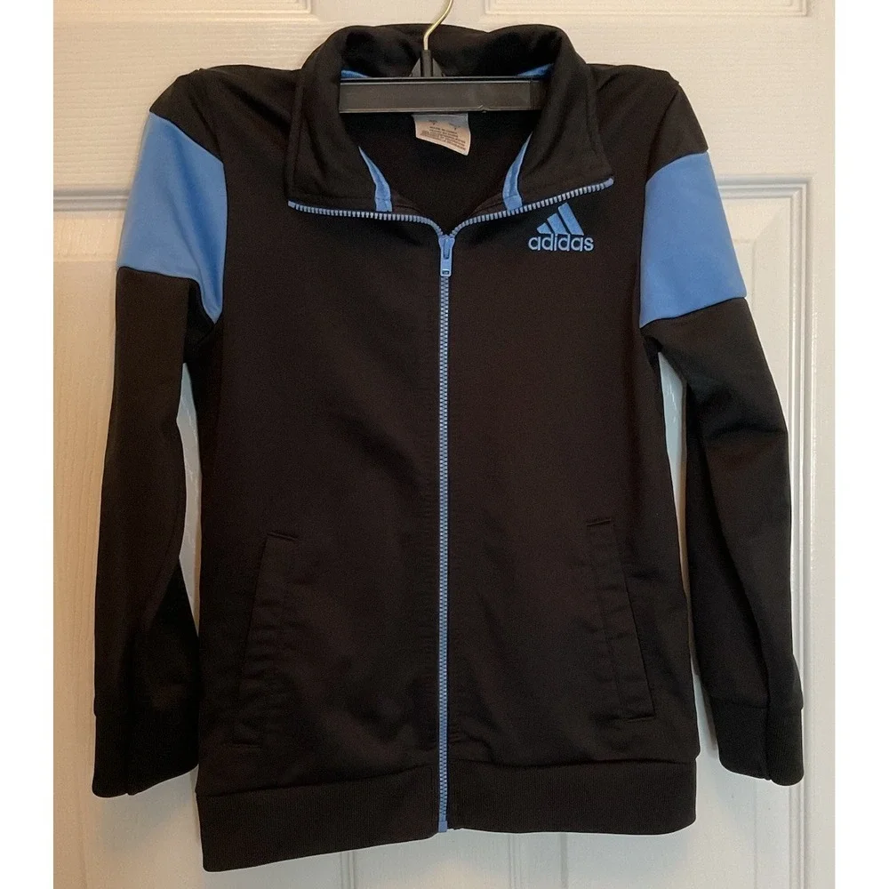 Adidas Kid's Jacket/Sweatshirt Full Zip Black And Blue Size 7